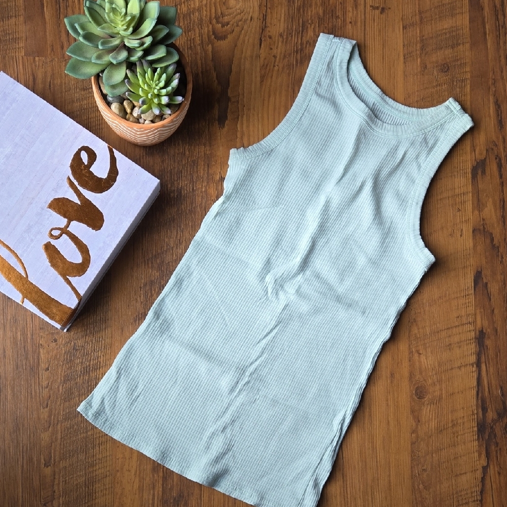 Maurices 24/7 Sleeveless High Neck Ribbed Top in Mint Green